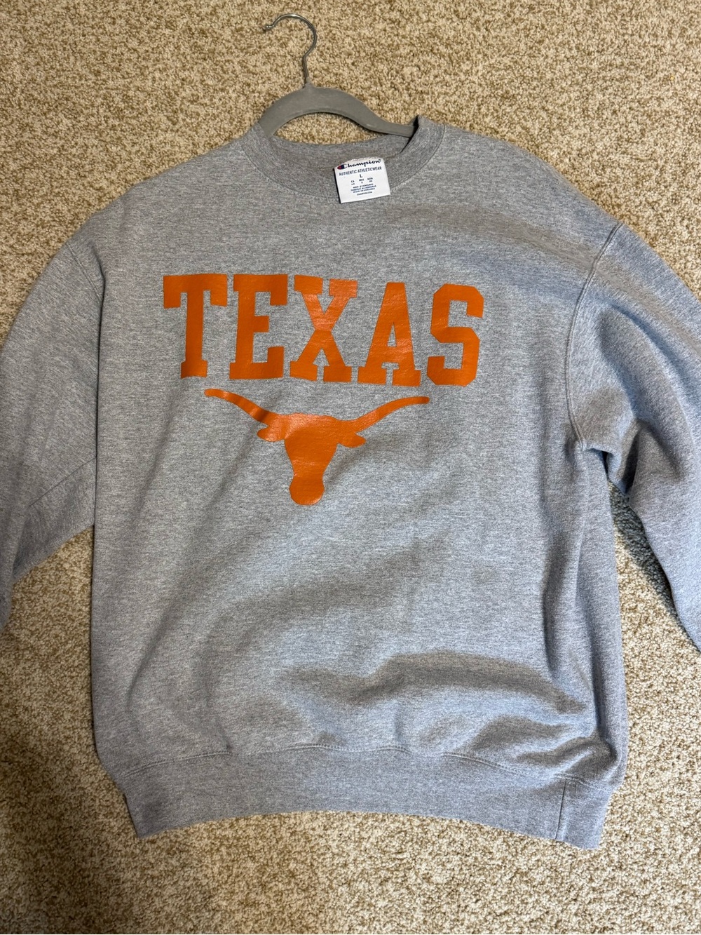 VINTAGE Champion Gray Crewneck Sweatshirt with Orange Texas Logo